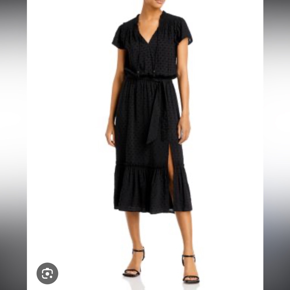 PAIGE Black Flutter Sleeve V-Neck Midi Laramie Dress size Small